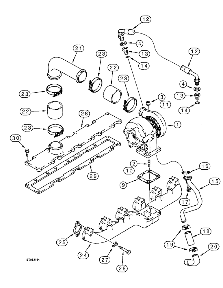 Схема запчастей Case IH 1666 - (2-22) - TURBOCHARGER SYSTEM, 6T-830 ENGINE, MANIFOLDS, EXHAUST, INTAKE (01) - ENGINE