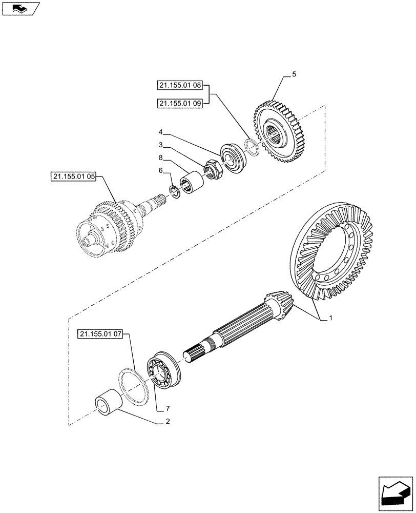 Схема запчастей Case IH PUMA 200 - (21.148.02) - CENTRAL REDUCTION GEARS - BEVEL GEARS (21) - TRANSMISSION