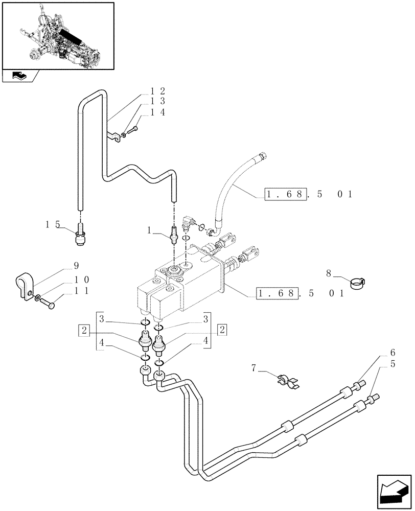 Схема запчастей Case IH PUMA 210 - (1.68.5[02]) - BRAKE PEDALS - PIPES (05) - REAR AXLE