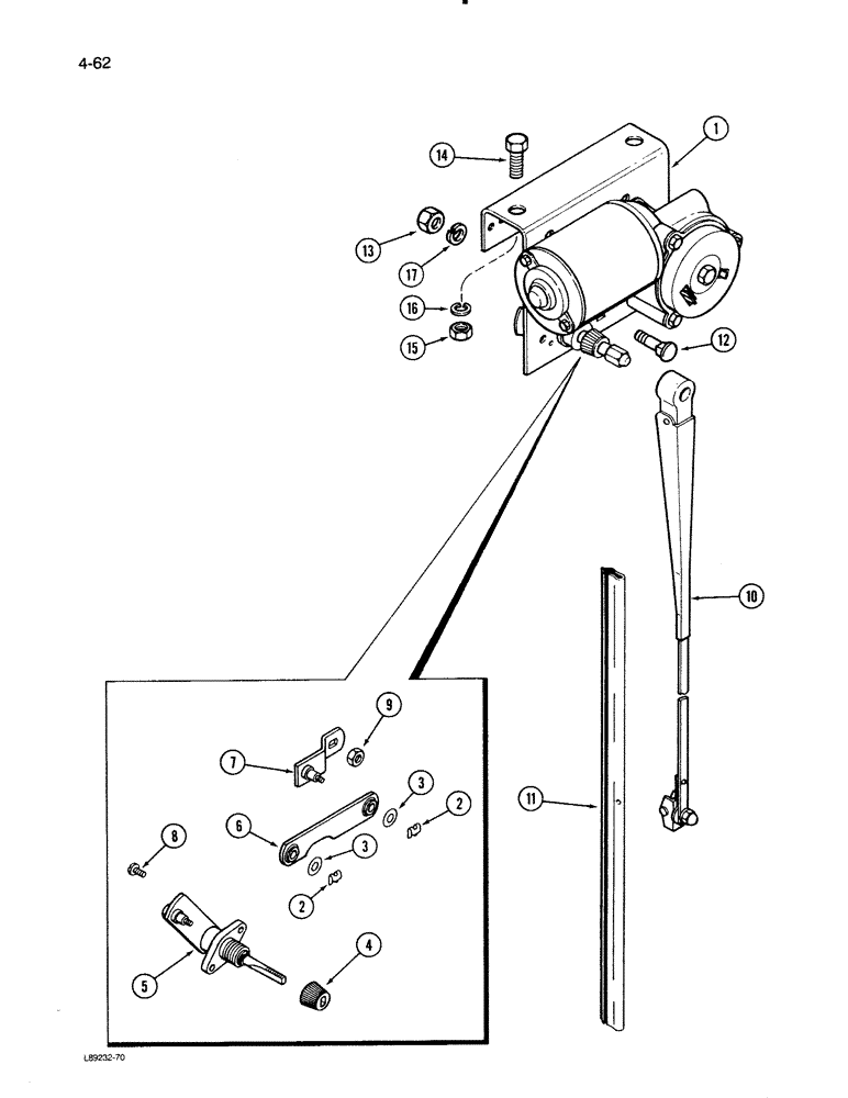 Схема запчастей Case IH 1670 - (4-62) - WINDSHIELD WIPER MOTOR (06) - ELECTRICAL