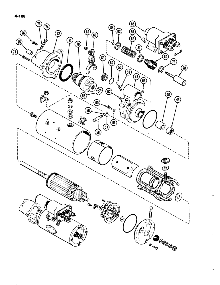 Схема запчастей Case IH 4490 - (4-108) - STARTER ASSEMBLY, PRIOR TO P.I.N. 8860931 (04) - ELECTRICAL SYSTEMS