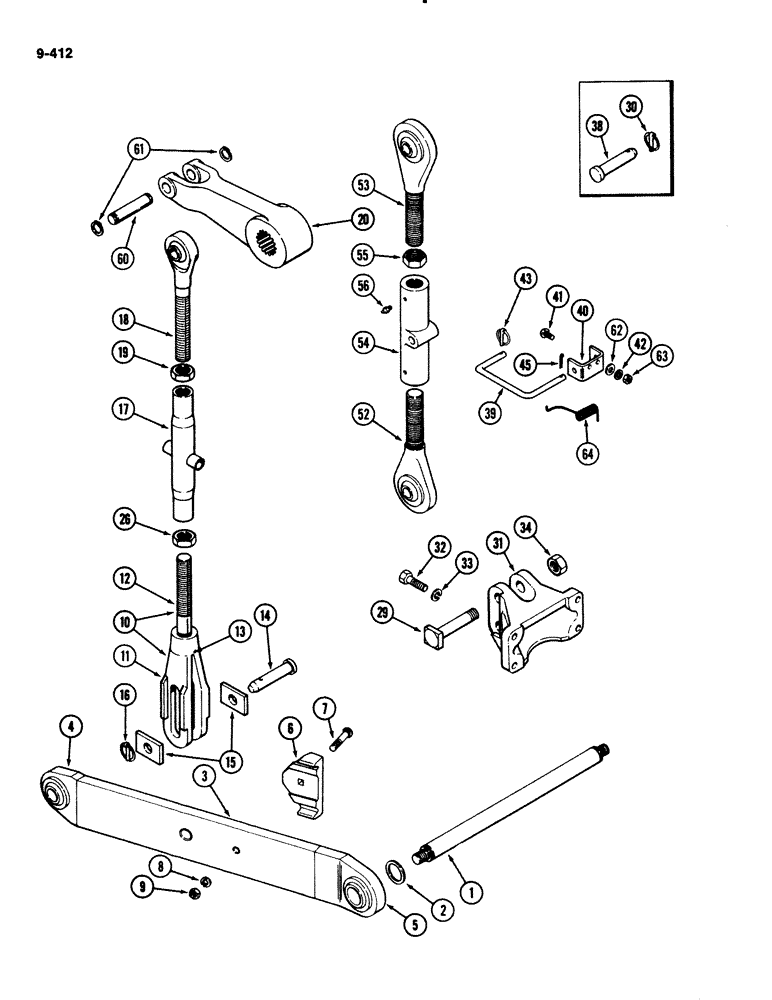 Схема запчастей Case IH 2294 - (9-412) - HITCH DRAFT ARMS AND LIFT LINKS, P.I.N. 9939634 AND AFTER, NC THREAD (09) - CHASSIS/ATTACHMENTS