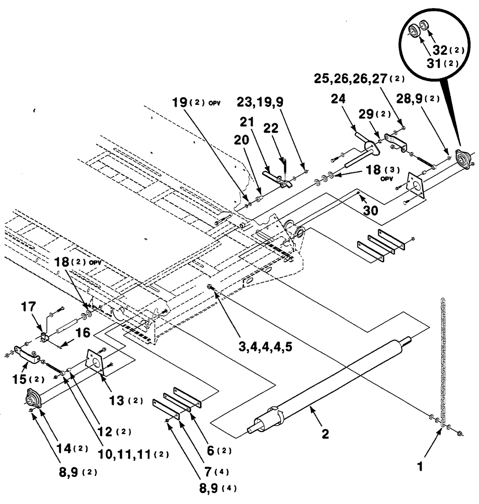 Схема запчастей Case IH 8880 - (2-02A) - CONVEYOR ROLLER ASSEMBLY (LEFT) - DECEMBER 2000 AND BEFORE (58) - ATTACHMENTS/HEADERS