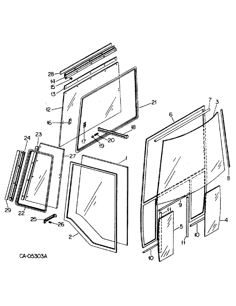 Схема запчастей Case IH 3388 - (13-27) - SUPERSTRUCTURE, CAB GLASS (05) - SUPERSTRUCTURE