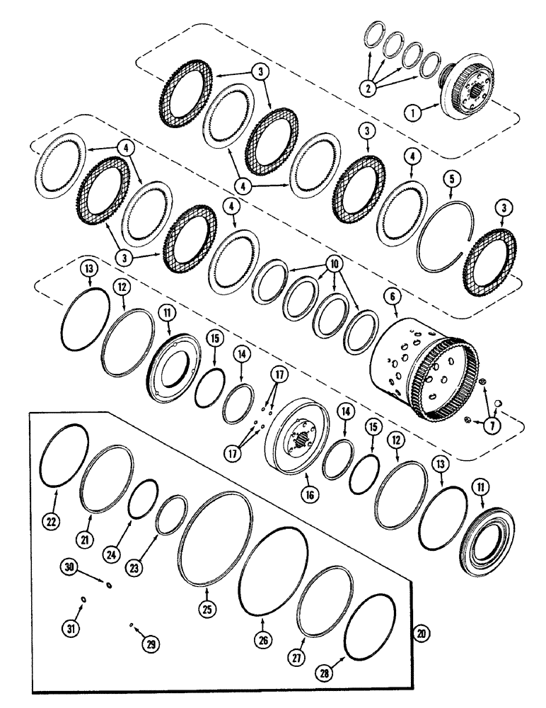 Схема запчастей Case IH 4690 - (6-170) - TRANSMISSION CLUTCH ASSEMBLY, (C2) AND (C3) CLUTCHES (06) - POWER TRAIN