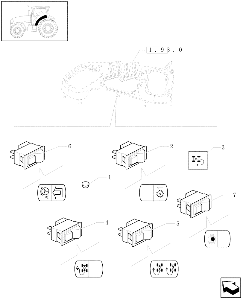 Схема запчастей Case IH PUMA 180 - (1.91.1[03]) - SWITCH AND RELATED PARTS (10) - OPERATORS PLATFORM/CAB