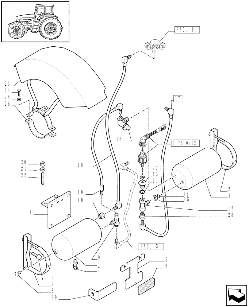 Схема запчастей Case IH MAXXUM 110 - (1.68.6[06]) - TRAILER AIR BRAKE - TANKS AND PIPES (VAR.332727-333727-332737-339737-332739-333739) (05) - REAR AXLE