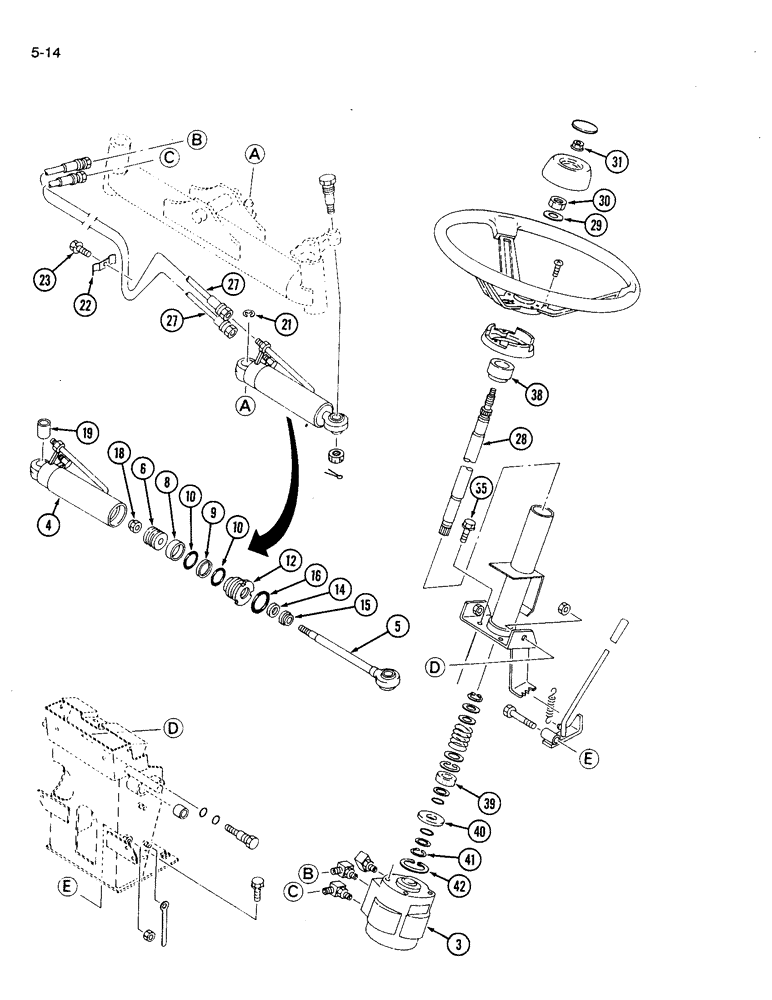 Схема запчастей Case IH 1120 - (5-14) - STEERING SYSTEM AND COLUMN, TWO WHEEL DRIVE AND MFD TRACTORS (05) - STEERING