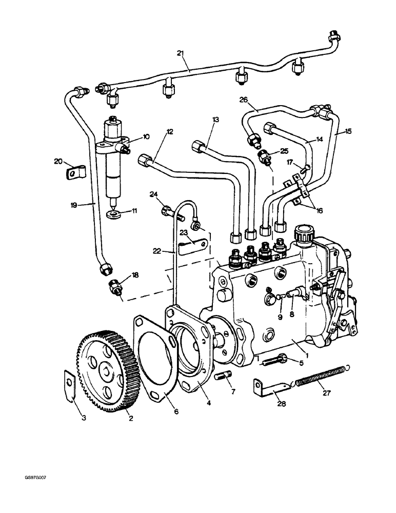 Схема запчастей Case IH 1210 - (3-04) - BOSCH INJECTION PUMP AND FUEL SYSTEM, 1210 SERIES TRACTOR (03) - FUEL SYSTEM