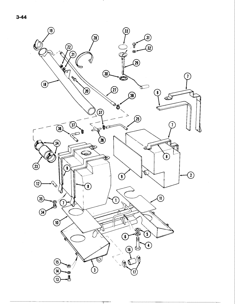 Схема запчастей Case IH 1194 - (3-44) - FUEL TANKS, TRACTORS WITH CAB (03) - FUEL SYSTEM