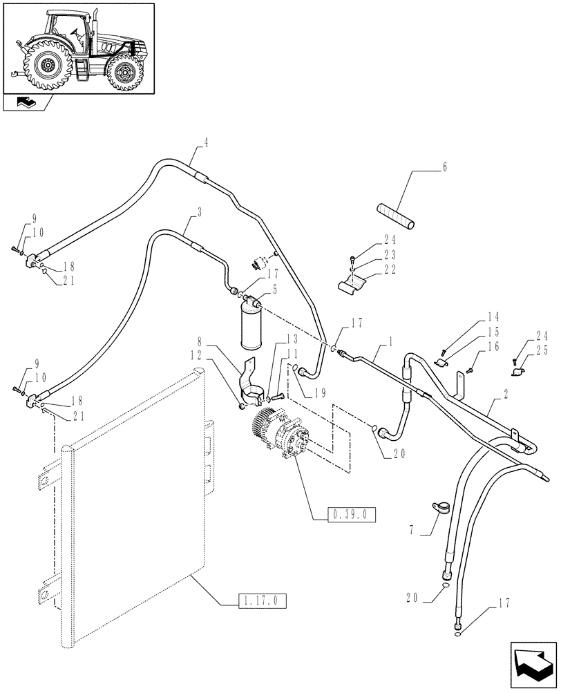 Схема запчастей Case IH PUMA 165 - (1.94.3[01A]) - AIR CONDITIONING SYSTEM PIPES - D6821 (10) - OPERATORS PLATFORM/CAB