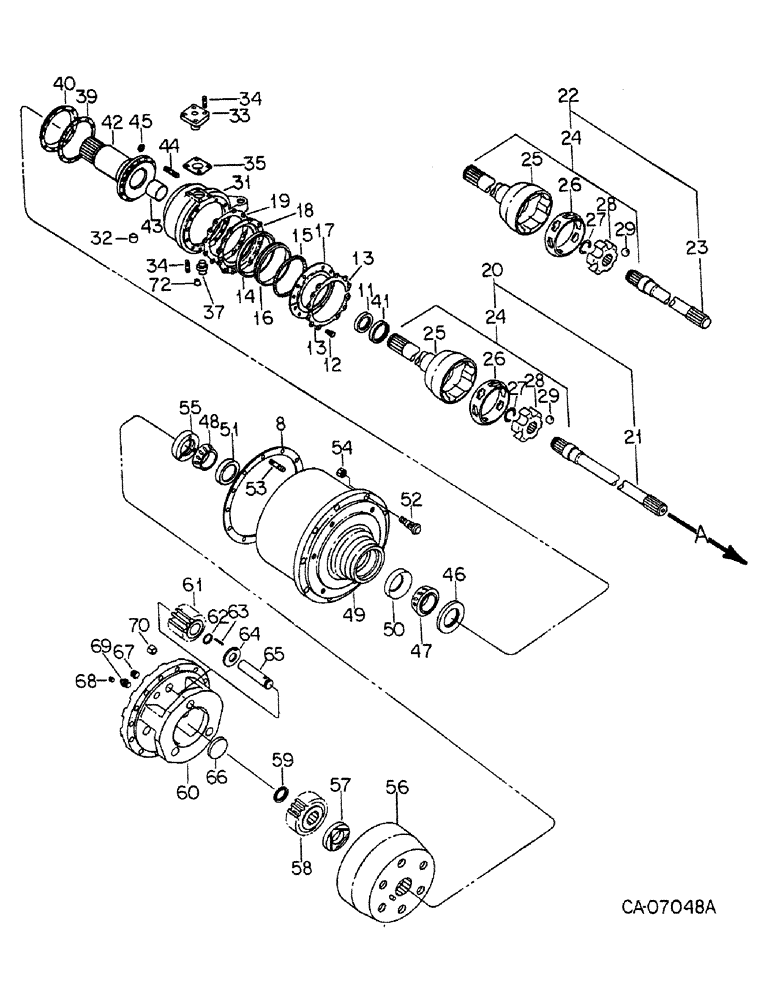 Схема запчастей Case IH 786 - (07-57) - DRIVE TRAIN, PLANETARY STEERING AXLE, TRACTORS WITH ALL WHEEL DRIVE (04) - Drive Train