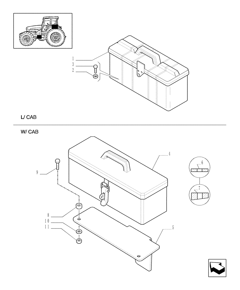 Схема запчастей Case IH JX1070C - (1.90.5[01]) - TOOL BOX - C4945 (10) - OPERATORS PLATFORM/CAB