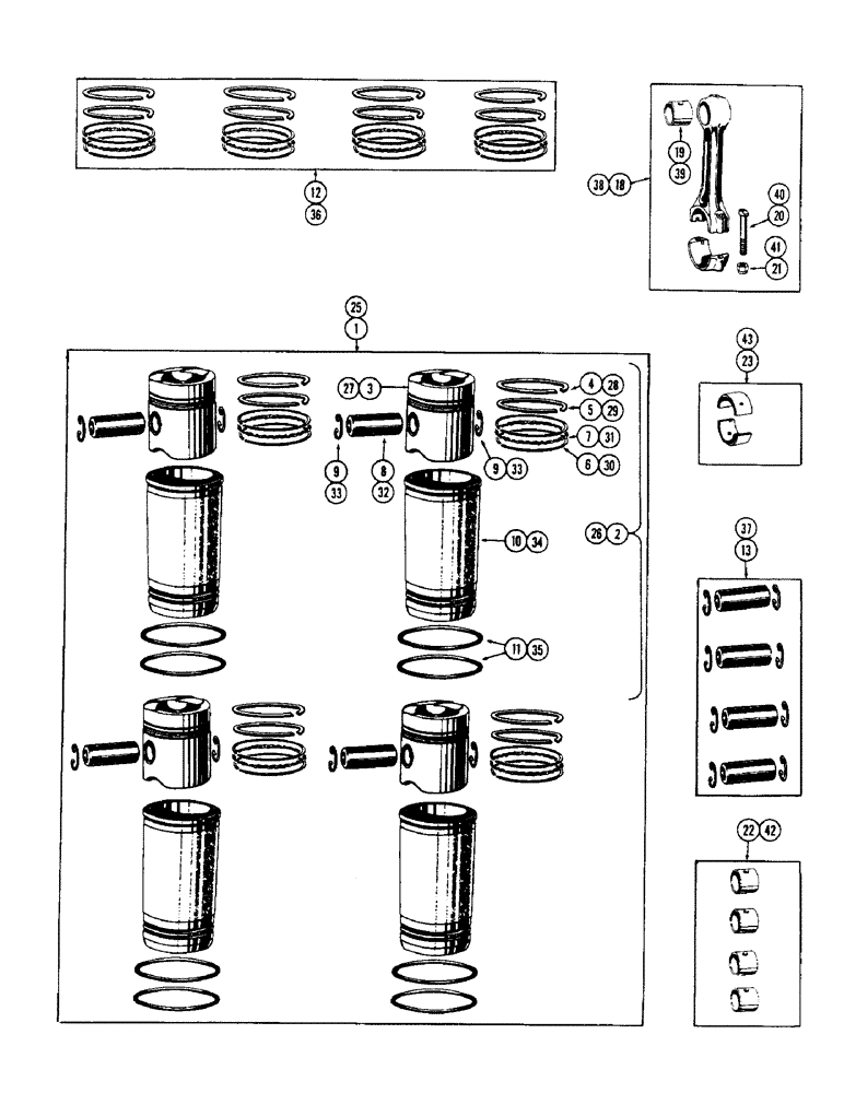 Схема запчастей Case IH 1150 - (124) - PISTON ASSEMBLY, CONNECTING RODS AND BRGS., 188 DIESEL ENGINE, FOR WIDE FLANGED SLEEVES (10) - ENGINE