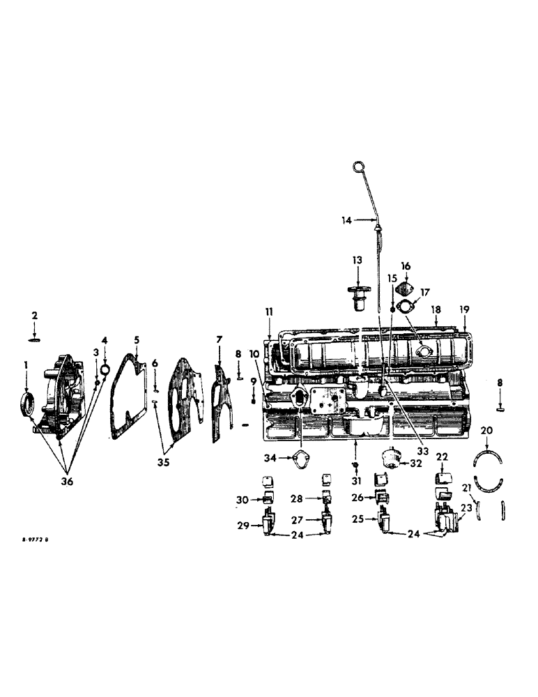 Схема запчастей Case IH 414 - (224) - CRANKCASE, FRONT COVER, CRANKSHAFT BEARINGS, BEARING CAPS AND RELATED PARTS (10) - ENGINE