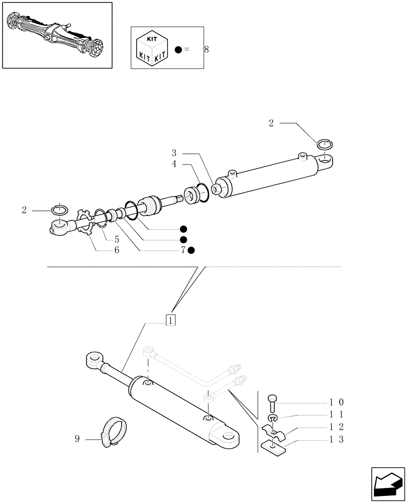 Схема запчастей Case IH JX1070U - (1.40. 9/01[01]) - (VAR.422) VERSION FOR JAPAN - POWER STEERING CYLINDER,PARTS (04) - FRONT AXLE & STEERING