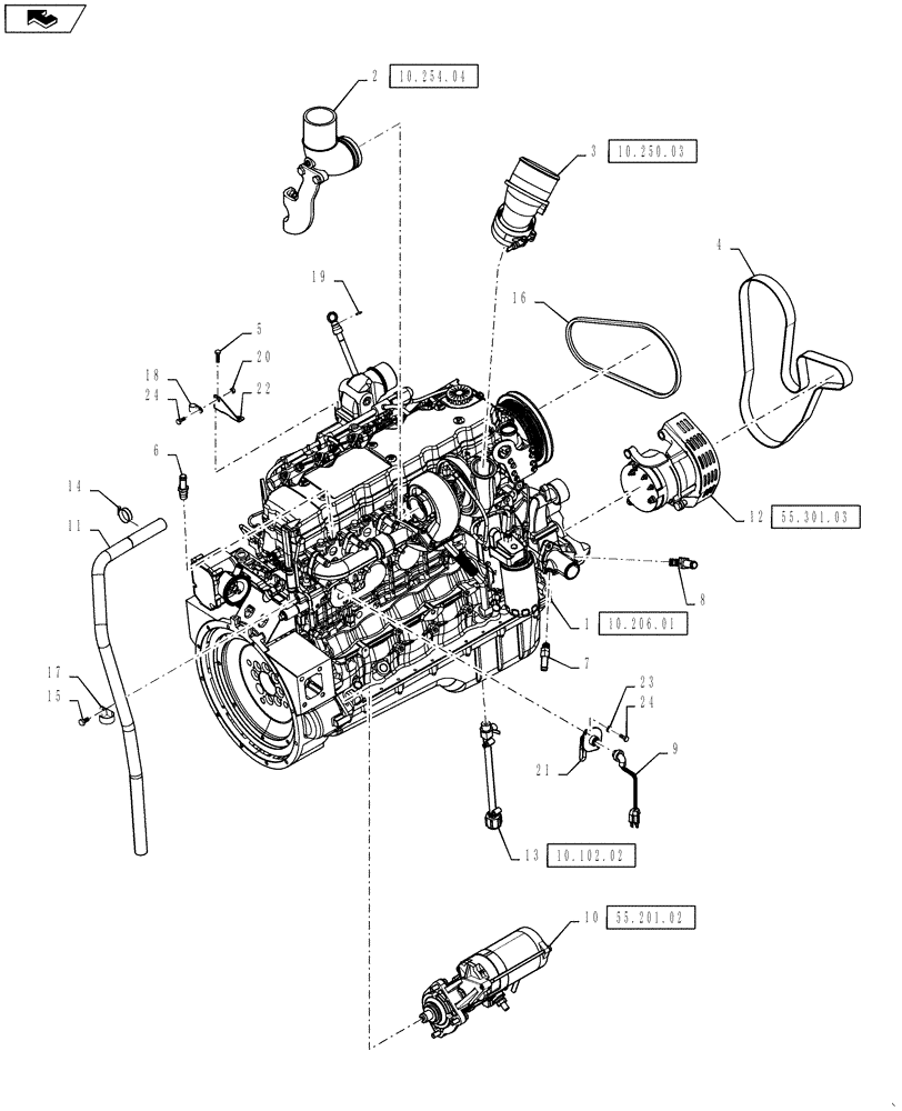 Схема запчастей Case IH 3330 - (10.001.01) - ENGINE GROUP (10) - ENGINE