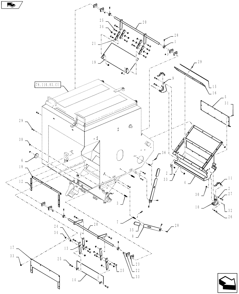 Схема запчастей Case IH 810 - (78.110.03.CH) - TRIPLE BIN, SUPPLEMENTAL ASSEMBLY, RH, 50 CUBIC FEET (78) - SPRAYING