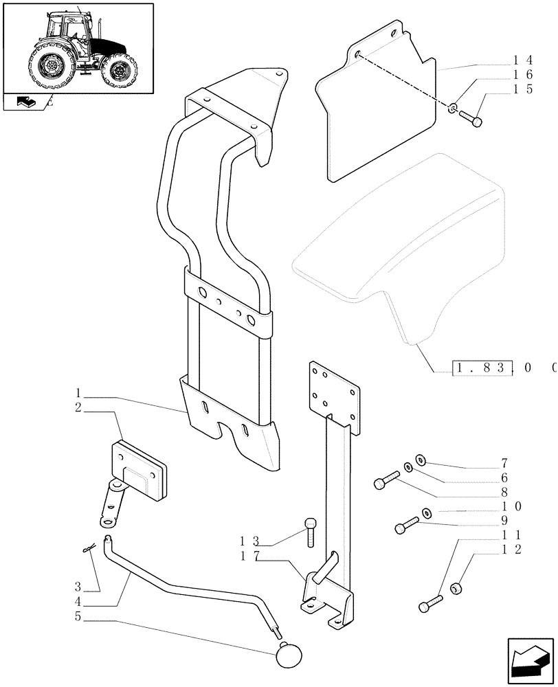 Схема запчастей Case IH FARMALL 60 - (1.83.0[02]) - HOOD LOCK AND HEAT PROTECTIONS - C6520 (08) - SHEET METAL