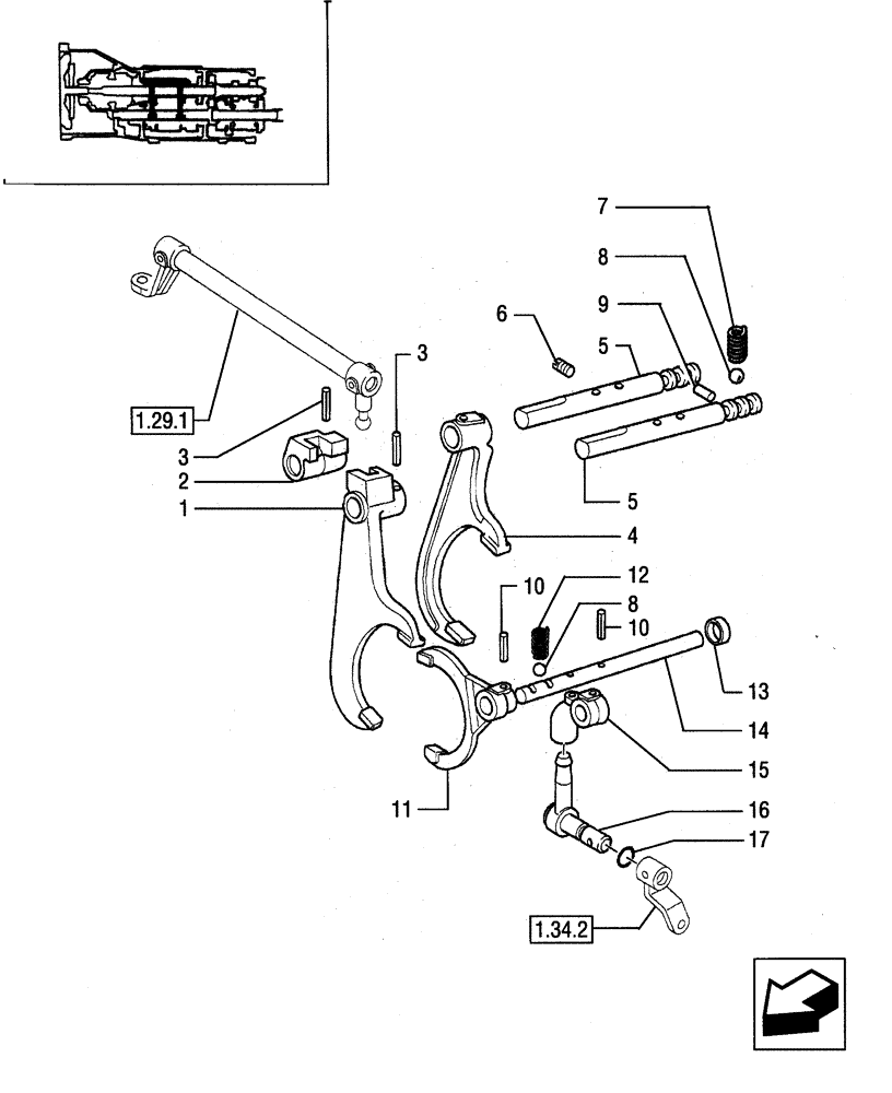 Схема запчастей Case IH JX95 - (1.29.0) - INNER CONTROLS - ROD AND FORK (03) - TRANSMISSION