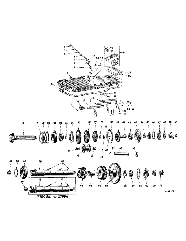 Схема запчастей Case IH FARMALL MD - (219) - CHASSIS, TRANSMISSION, BALL BEARING, FIVE SPEEDS FORWARD, ONE REVERSE (12) - CHASSIS