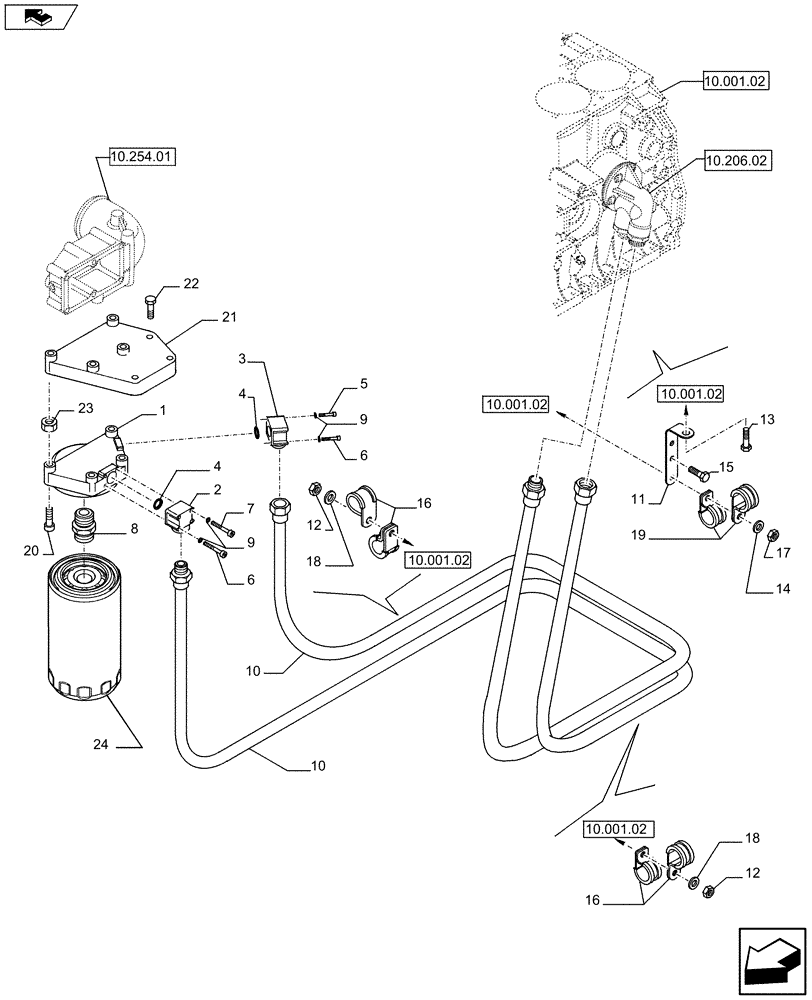 Схема запчастей Case IH F2CFZ613A E016 - (10.206.05) - ENGINE OIL FILTER & LUBE LINES (504389855 - 504093912) (10) - ENGINE