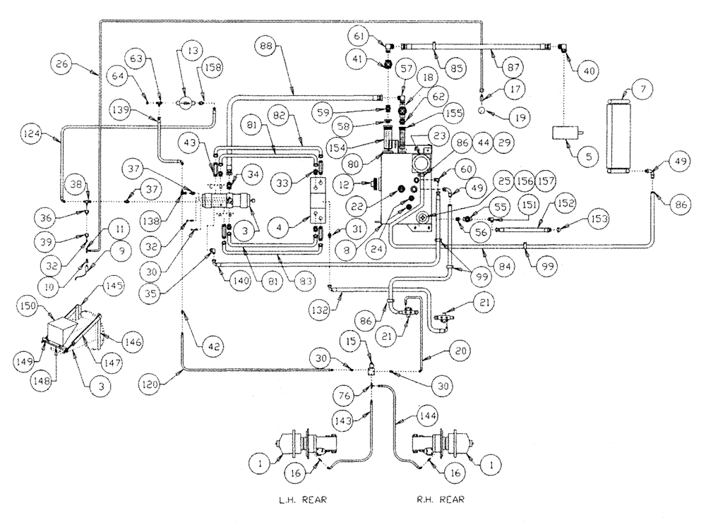 Схема запчастей Case IH TYLER - (05-004) - HYDRAULIC PLUMBING - HYDROSTATIC PUMP TYLER SPRAYER, 7-BANK VALVE Hydraulic Plumbing