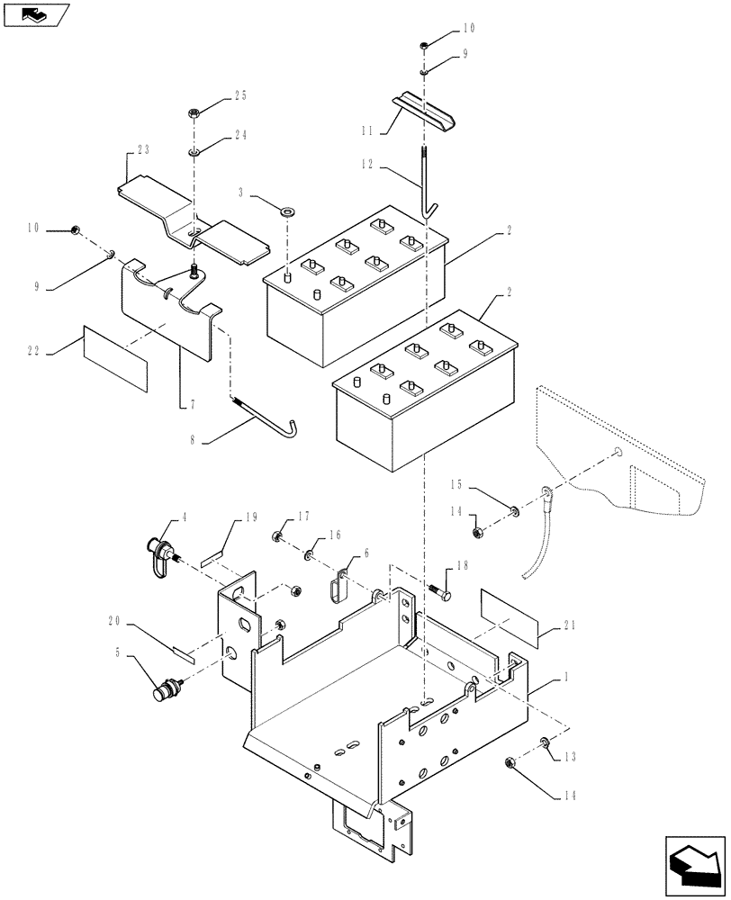 Схема запчастей Case IH STEIGER 600 - (55.301.04) - BATTERIES AND TRAY ASSEMBLY - WHEELED (55) - ELECTRICAL SYSTEMS