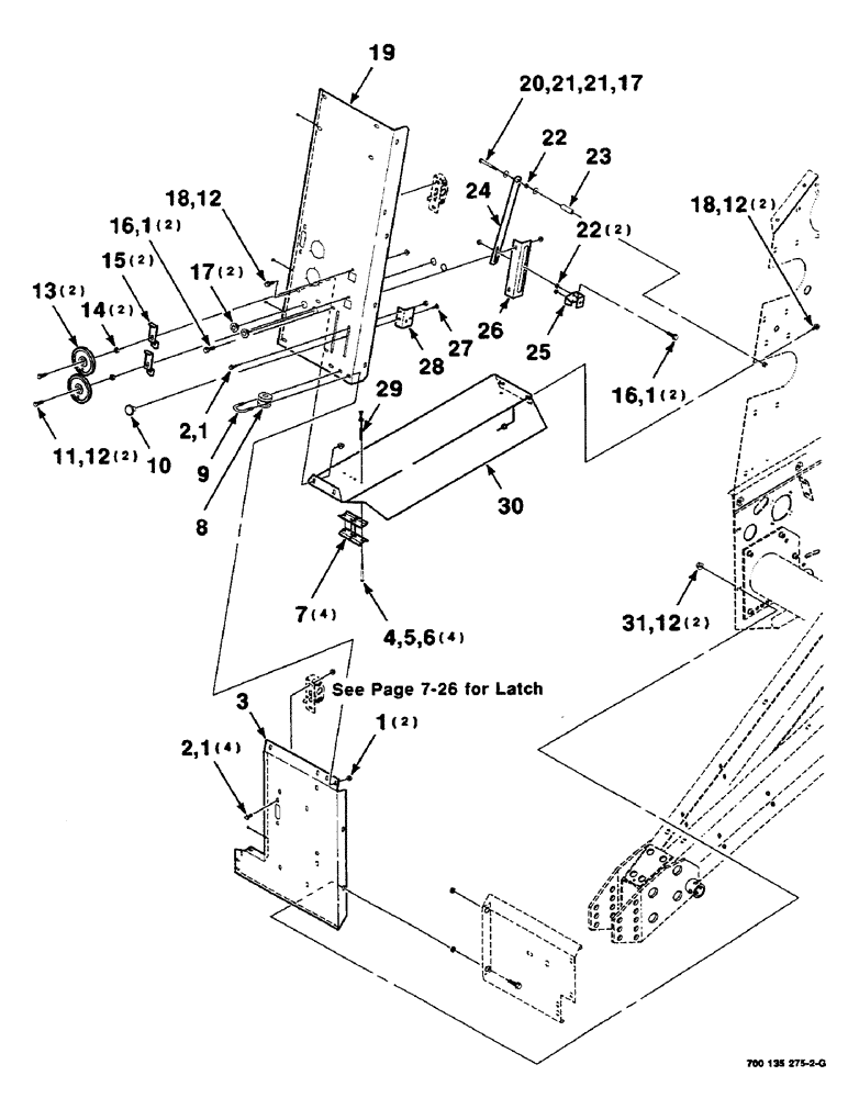 Схема запчастей Case IH RS451 - (7-20) - LATCH SUPPORT AND BALE INDICATOR ASSEMBLIES, RIGHT (12) - MAIN FRAME