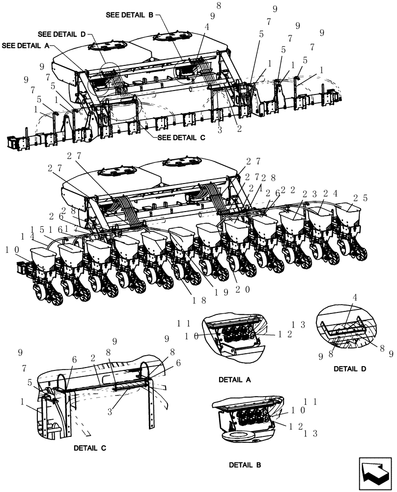 Схема запчастей Case IH 1200PT - (L.10.E[03]) - BULK FILL - LAYOUT, AIR HOSES TO ROW UNITS, 12 ROW (ASN CBJ0018305) L - Field Processing