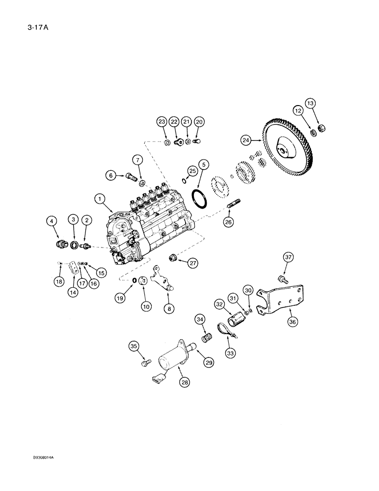 Схема запчастей Case IH 7140 - (3-017A) - FUEL INJECTION PUMP AND DRIVE, 6TA-830 ENGINE, ENGINE S/N 44827419 AND AFTER (03) - FUEL SYSTEM