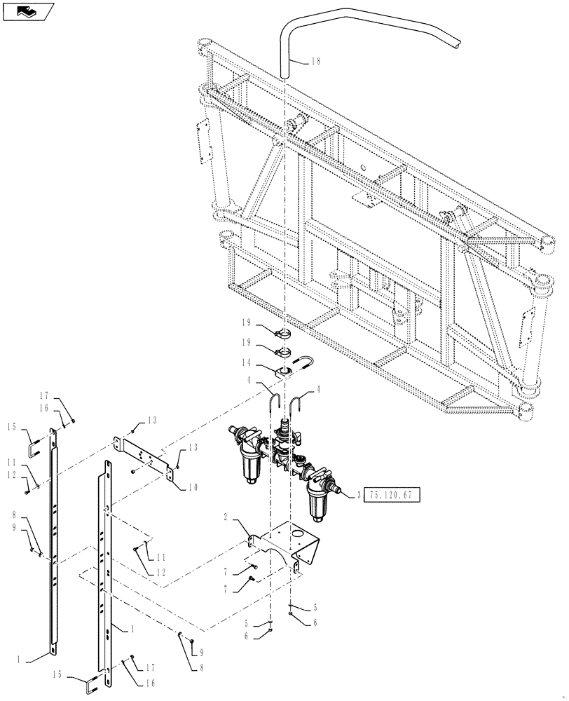 Схема запчастей Case IH 3330 - (75.120.66) - CENTER SECTION PLUMBING, 7 SECTION, LOW FLOW, 120 BOOM (75) - SOIL PREPARATION