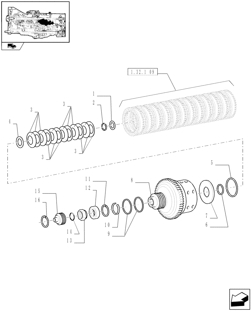 Схема запчастей Case IH PUMA 195 - (1.32.1[10]) - CENTRAL REDUCTION GEARS - REVERSE RANGE CLUTCH (03) - TRANSMISSION