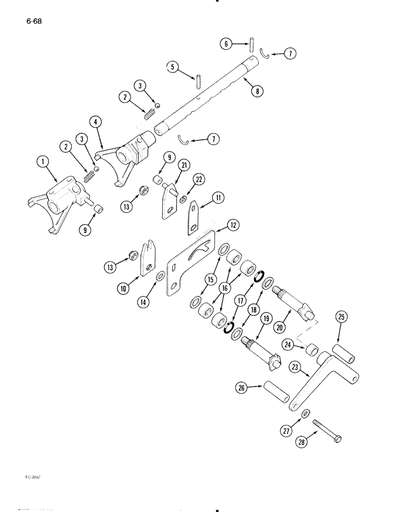 Схема запчастей Case IH 695 - (6-068) - TRANSMISSION RANGE SHIFT CONTROL, INTERNAL, WITHOUT FORWARD AND REVERSE ATTACHMENT (06) - POWER TRAIN