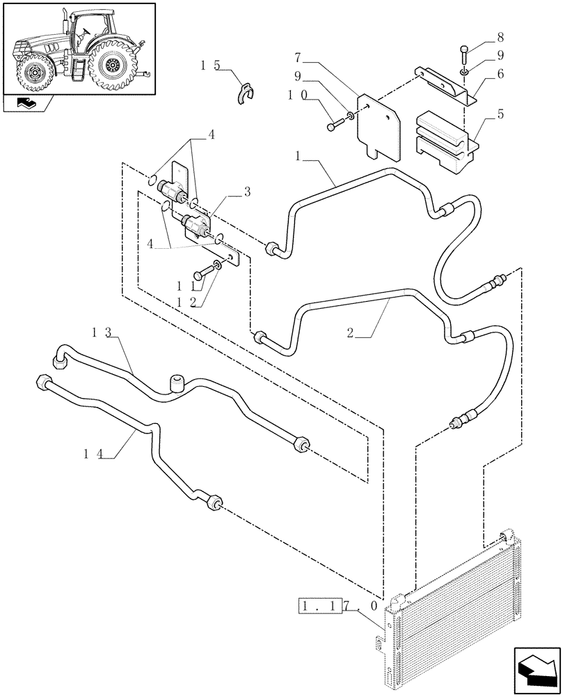 Схема запчастей Case IH PUMA 140 - (1.29.7[05]) - FULL POWER SHIFT - TRANSMISSION OIL COOLER - PIPES (03) - TRANSMISSION