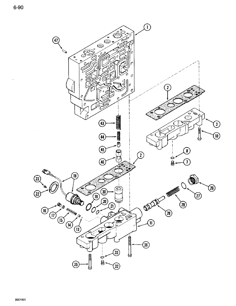 Схема запчастей Case IH 7120 - (6-090) - TRANS. CONTROL VALVE ASSY, BODY SECTION, CREEPER VALVE BODY & LOWER PLATE, FOUR SPEED REVERSE VALVES (06) - POWER TRAIN