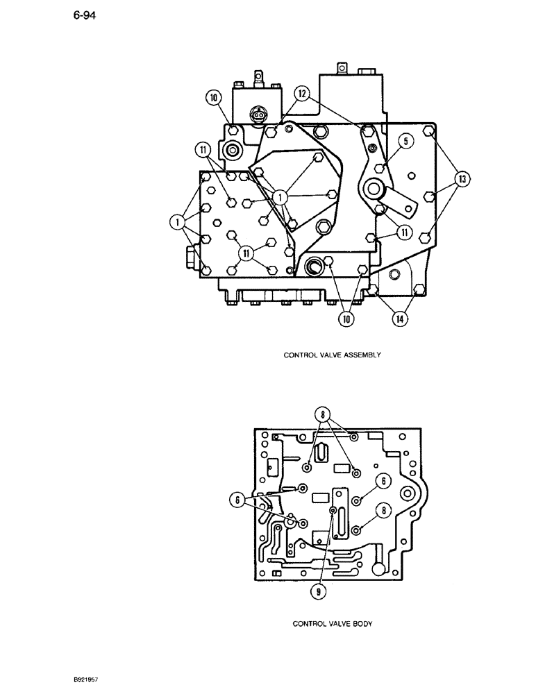 Схема запчастей Case IH 7110 - (6-094) - TRANSMISSION CONTROL VALVE ASSEMBLY, VALVE BOLTS AND PATTERN, FOUR SPEED REVERSE VALVES (06) - POWER TRAIN