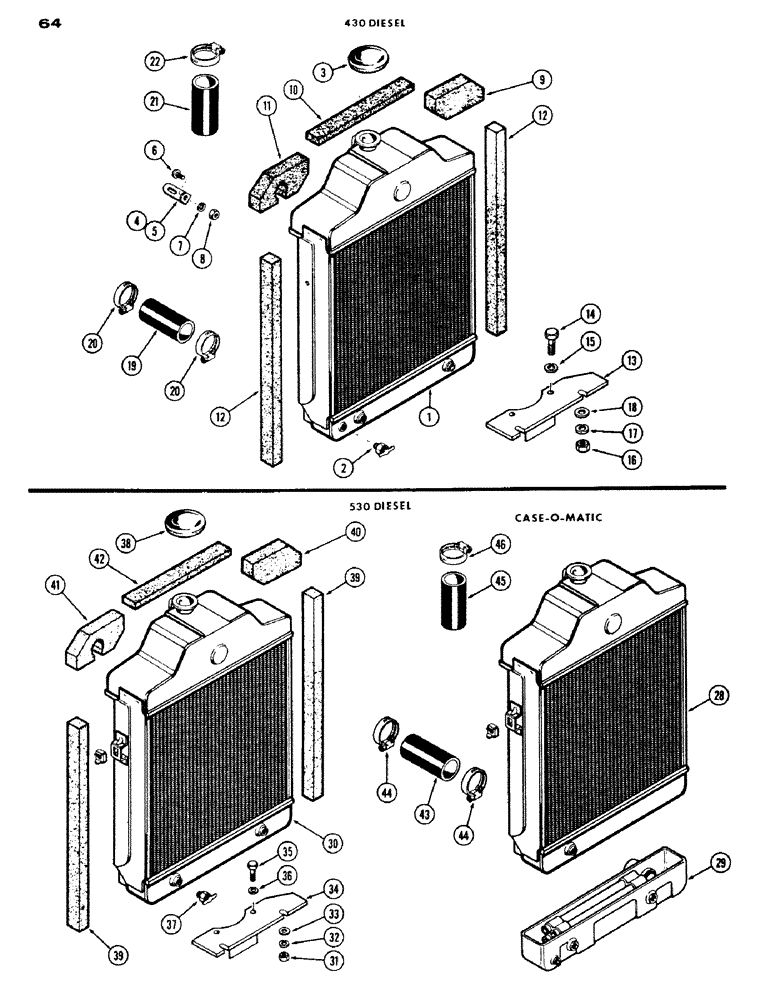 Схема запчастей Case IH 430 - (064) - RADIATORS, 430,188, DIESEL ENGINE, 530, 159, SPARK IGNITION ENGINE (02) - ENGINE