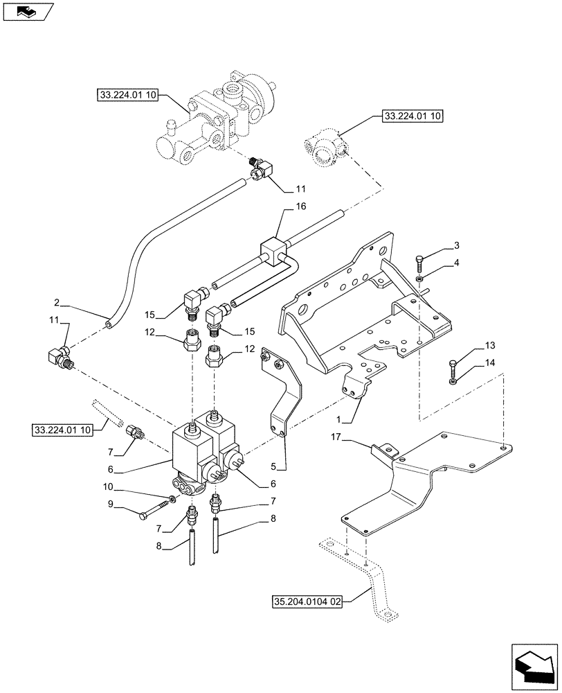 Схема запчастей Case IH PUMA 230 - (33.224.01[11]) - PNEUMATIC TRAILER BRAKE - CONTROL VALVE AND RELEVANT PARTS (VAR.729385-743170 / 743623; VAR.743171-728385 / 743624; VAR.743169-720178 / 743625) (33) - BRAKES & CONTROLS