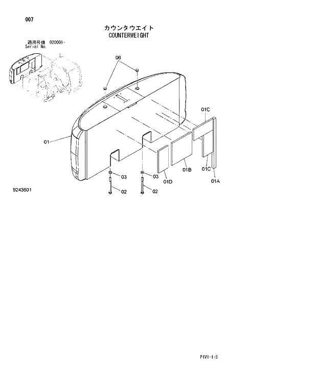 Схема запчастей Hitachi ZX250H-3 - 007 COUNTERWEIGHT. 01 UPPERSTRUCTURE