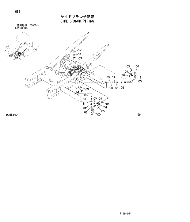 Схема запчастей Hitachi ZX250H-3 - 059 SIDE BRANCH PIPING. 01 UPPERSTRUCTURE