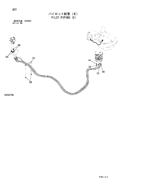 Схема запчастей Hitachi ZX250LC-3 - 077 PILOT PIPING E. 01 UPPERSTRUCTURE