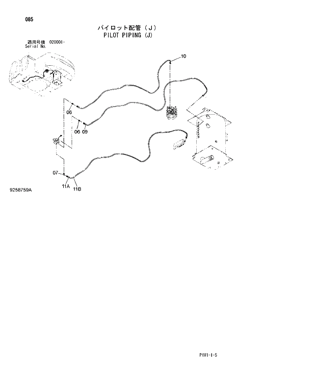 Схема запчастей Hitachi ZX240LC-3 - 085 PILOT PIPING J. 01 UPPERSTRUCTURE