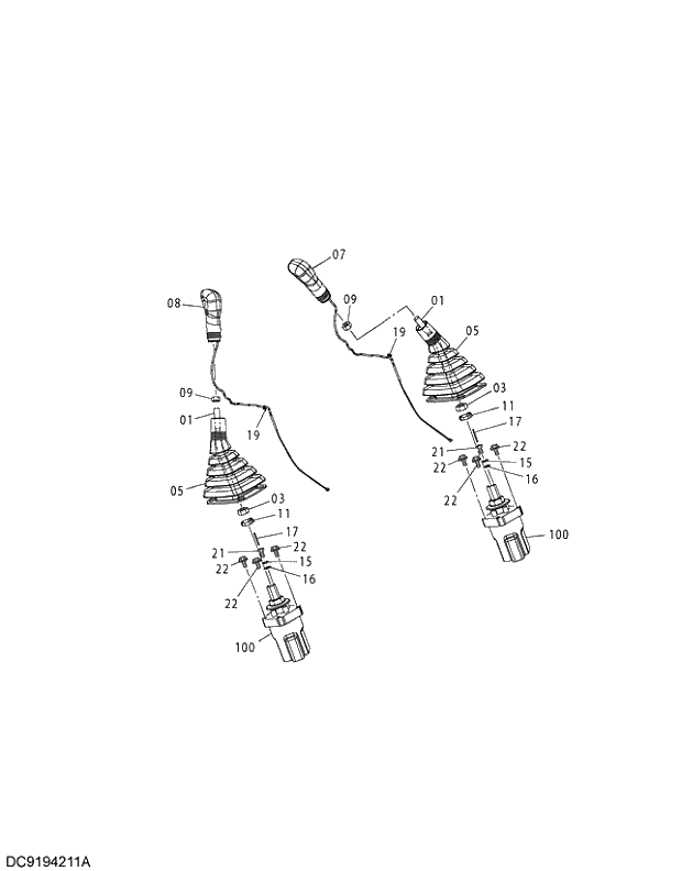 Схема запчастей Hitachi ZX240-3G - 047 CONTROL LEVER (FRONT, SWING) 01 UPPERSTRUCTURE