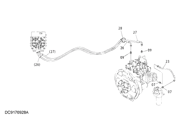 Схема запчастей Hitachi ZX250K-3G - 054 PILOT PIPING (B) 01 UPPERSTRUCTURE