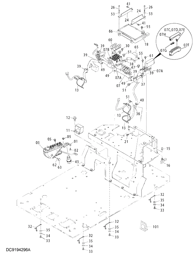 Схема запчастей Hitachi ZX250LCH-3G - 076 ELECTRIC PARTS (E) 01 UPPERSTRUCTURE