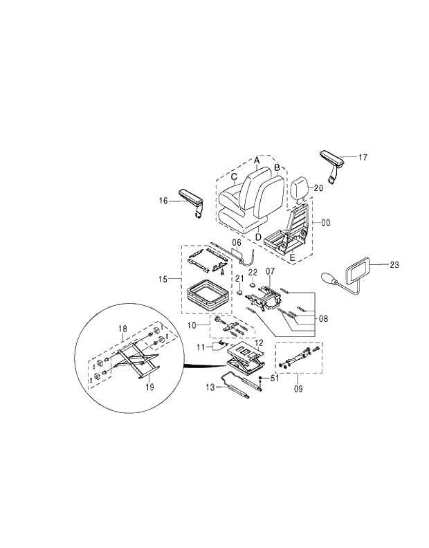Схема запчастей Hitachi ZX250H-3G - 118 SUSPENSION SEAT (CLOTH) 01 UPPERSTRUCTURE