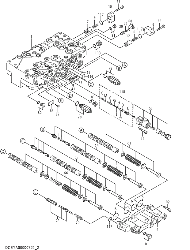 Схема запчастей Hitachi ZX280-5G - 002 VALVE;CONTROL (2-5) 03 VALVE