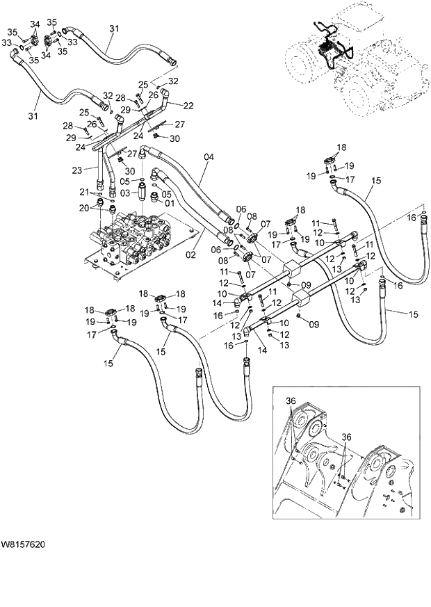 Схема запчастей Hitachi ZW180 - 163 MAIN PIPING (2) (6CF,H3F,HCF,HEF) (000101-004999, 005101-). 06 HYDRAULIC SYSTEM