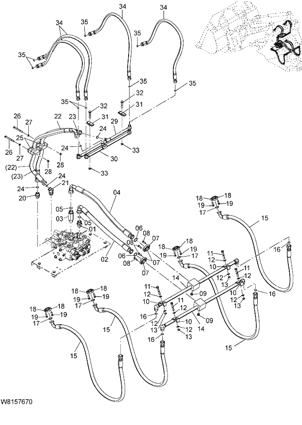 Схема запчастей Hitachi ZW180 - 164 MAIN PIPING (2) (HLF,HPF) (000101-004999, 008101-). 06 HYDRAULIC SYSTEM